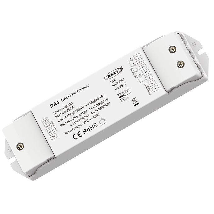 DA4 4 Channel 5A DT6 Constant Voltage DALI LED Dimmer 4 Channel 5A DT6 Constant Voltage DALI LED Dimmer